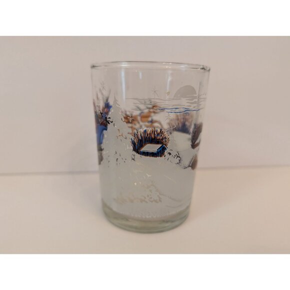 Vintage Libbey  Christmas Glass With Santa Sleigh & Snowy Village Scene - Picture 3 of 6